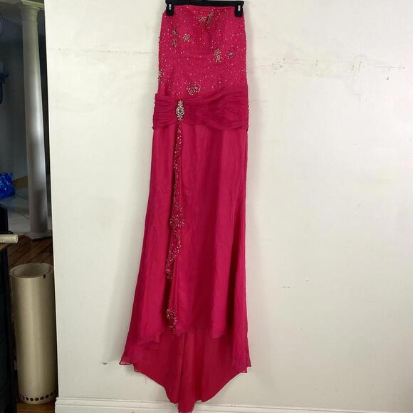 TIFFANY DESIGNS 100% silk hot pink beaded strapless prom dress - Picture 1 of 6